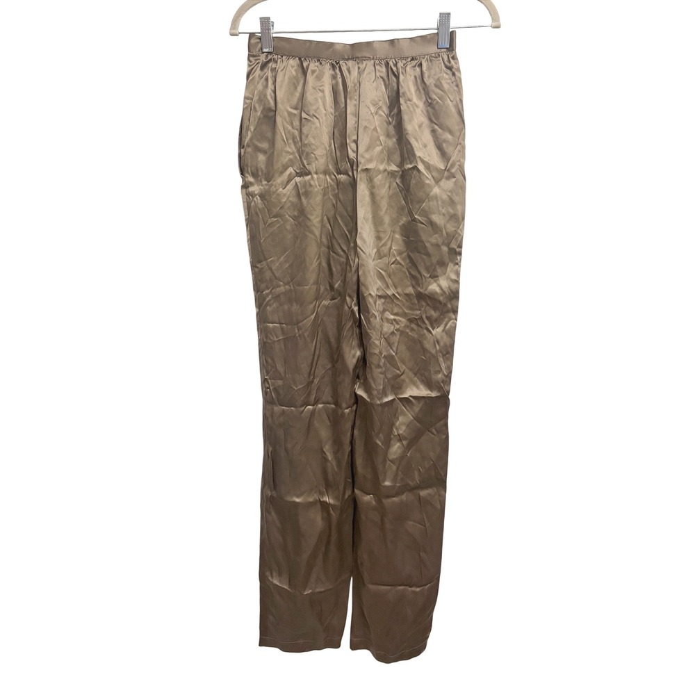 Saks Fifth Avenue Vintage Silk Pleated Brown Trousers High Rise Straight Leg 4